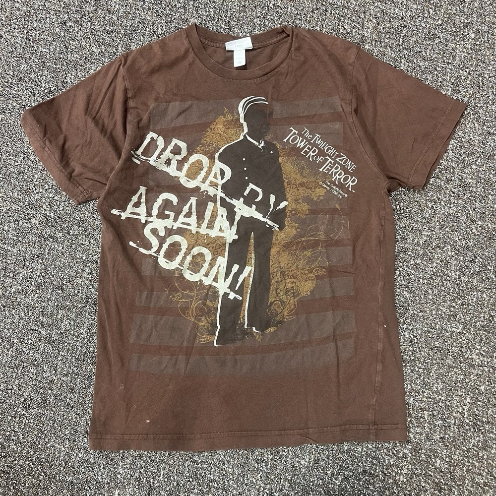 Vtg 2000s Brown Twilight Tower Of Terror Tee Shirt Graphic Disney Walt Size Med